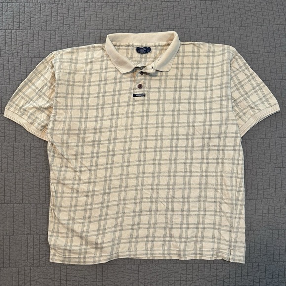 Vintage Givenchy Activewear Polo Shirt Men's XL Tan Plaid Boxy Fit Golf Preppy - Picture 1 of 12